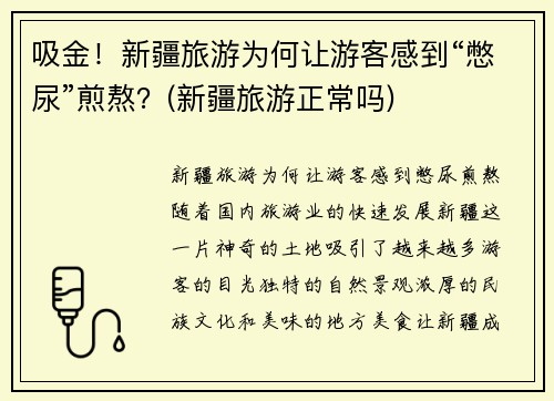 吸金！新疆旅游为何让游客感到“憋尿”煎熬？(新疆旅游正常吗)